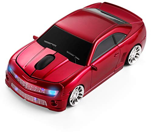 BKLNOG Wireless Car Mouse [Updated] with LED Headlights, 1600 DPI Sports Car Shaped Mouse for Mac, Computers, Red
