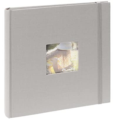Kenro Grey Linen Photo Album for 200 Photos 7x5” / 13x18cm with Space for Photograph on Front Cover, Slip-In Pages, Modern Design Great for Family Photographs, Aztec Series – AZ103GY