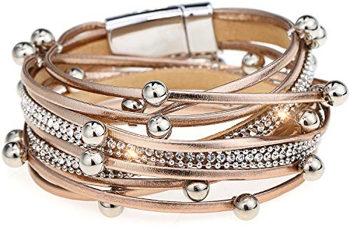 Suyi Women Wrap Bracelet Multilayered Leather Braided Bangle Wrist Cuff Bangles with Magnetic Buckle, One Size, Faux Leather, alloy