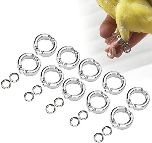 Cikonielf 10Pcs Bird Foot Rings Metal Parrot Leg Ring Outdoor Fly Training Activity Opening Clip Accessories for Small Medium Large Birds Training(#15)