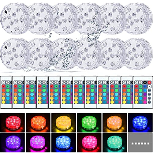 Mudder 12 Pack Submersible LED Lights with Remote 2.8 Hot Tub Lights Waterproof Pool Underwater LED Light Battery Operated Bathtub Lamp 16 Color Changing Lamp for Pool Pond Vase Aquarium Decoration