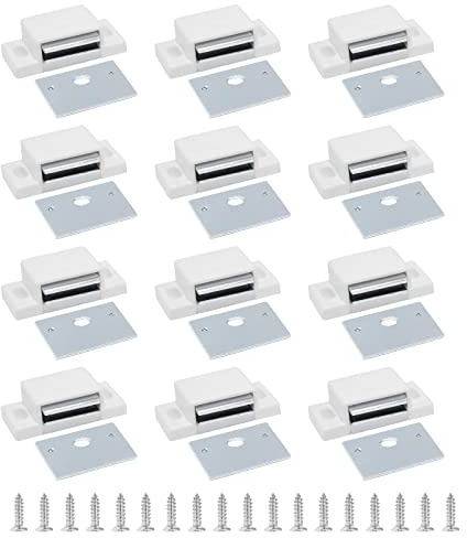 BokWin 12 PCS Magnetic Door Catch,Single Magnetic Catch White-15lb High Magnetic Shutter Hardware for Cupboard Kitchen Bathroom Closet Closures Cabinet Door with Screws