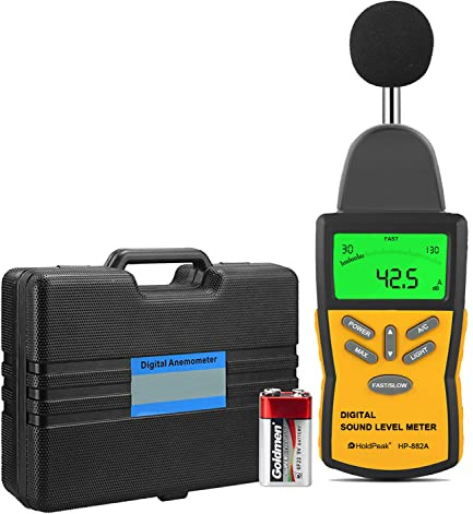 Fonometro HoldPeak Fonometro Professionale 30~130 dBA/dBC Misuratore di Livello Sonoro con display LCD, Hold Massimo, Regolazione Della Sensibilità e Misurazione A/C