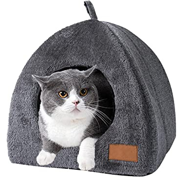 Letto Grotta Per Gatti Interno, Cuccia Per Gatti Cani Con Fondo Antiscivolo, Rifugio Per Animali Domestici Con Cuscino Rimovibile Lavabile, Completamente Coperto, Morbido e Calda Casa per Gatti Cane