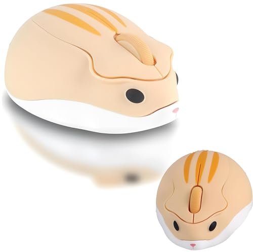 Ratón inalámbrico con forma de hámster de 1200 ppp, lindo ratón inalámbrico silencioso para niños y niñas, ratón inalámbrico portátil para zurdos y diestros, PC/ordenador portátil/Windows/Linux,