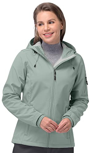 33 000 fot softshelljacka dam vattentät andas varm vinterjacka fleece övergångsjacka vindtät funktionell jacka med huva, Ljusgrön, M