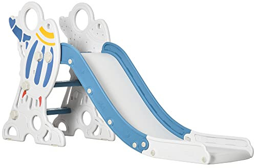 AIYAPLAY Scivolo per Bimbi 18-36 Mesi a Tema Spaziale con Scale Antiscivolo, Scivolo da Interno in PE e PP, 157x46.5x80 cm, Blu e Bianco