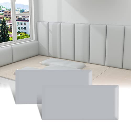 3D Anti-Collision Wall Padding for Kids, Peel and Stick Upholstered Wall Panels, Queen Headboard, Playroom Decorative Protection Wall Stickers, Pack of 2 Panels Sized 23.6” X 11.8” (Light Grey)