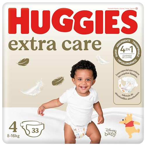 Huggies Extra Care Windeln, Größe 4 (7-18 kg), Packung mit 33 Windeln