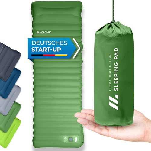 NORDMUT® Colchoneta Camping Autoinflable con Bomba de Pie Integrada 10cm – Colchoneta Compacta – Colchón Outdoor Ultra Cómodo (Verde)