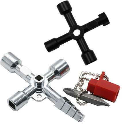 Norhogo 2 Pièce Clé Universelle Triangle Multifonction 4 Voies, Clé Universelle Multifonctionnelle pour Armoire Électrique pour Compteur Eau Radiateurs Compteurs Gaz Ascenseurs Coffret Electrique