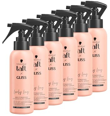 Taft x Gliss Hitzeschutz-Spray Lovely Long (6 x 150 ml), Multitasking-Spray bietet Hitzeschutz bis zu 230°, Schutz vor Spliss und langanhaltende definierte Styles