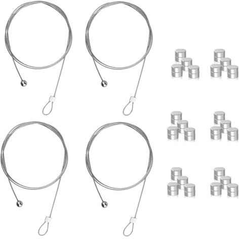 Oiieco 4 Stück Fotodrahtseil mit 48 Magneten, Edelstahl Fotoleine mit Klammern Bildaufhängung Seil metall-fotodraht zum Aufhängen von Foto Postkarten