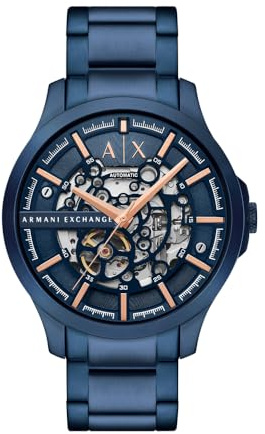 Armani Exchange Watch for Men Automatic Movement and 46mm Case Size with Stainless Steel Leather or Silicone Strap, Teal