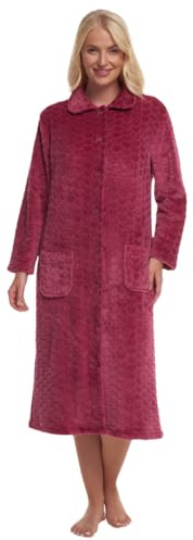 Suzy & Me Ladies Button Through Soft Embossed Fleece Dressing Gown (RASPBERRY 24-26)