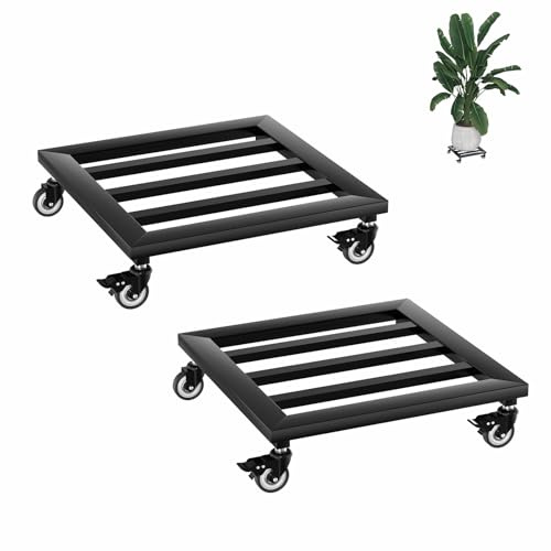 AufuN 2 stycken växtrullar, fyrkantig, metall, 30 cm blomkruka, underlägg med låsbara hjul, blomrullar, växter, rullbräda, transportvagn för inomhus, utomhus, hus och trädgård, typ A