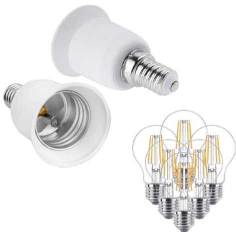 5 X E14 a Attacco E27 Convertitore + 5 X 6 W Led Lampada Bianco Caldo,Attacco Adattatore per Vite Piccola a Vite Grande – Adattatore per Base Lampada, Plastica, per Cantieri e Ristrutturazione