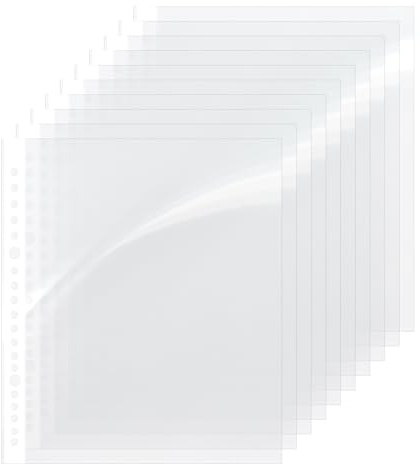 100 Pcs A5 Punched Pocketss, Clear Pockets A5 Clear Plastic Sleeves, Top Opening Poly Pockets Wallets for Ring Binder File Folders Stationary
