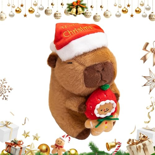 Generico Animale di peluche capibara, natalizio morbido e con cappello | Morbida idea regalo a forma di cartone animato, accogliente per ragazze, ragazzi, bambini, camera da
