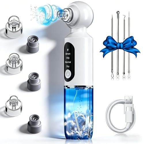 Limpiador de Espinillas y Poros para la Cara, 4 Modos, 6 Puntas de Succión y Depósito de Agua Visible, Diseño Patentado-Compresas Calientes, Limpieza Facial, Tratamiento del Acné, Limpiador de Puntos