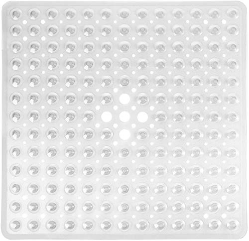 Yimobra Shower Mat 21x21 Inch Square, Non Slip Bathtub Mat with Large Suction Cups&Drain Holes, Soft Fast Dry Shower Stall Mats for Inside Shower, Machine Washable BPA-Free, Bath Essentials, Clear