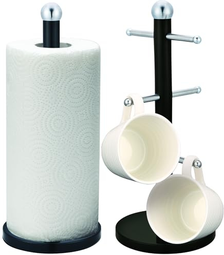 Royal Cuisine Accents Kitchen Roll Holder and Mug Tree Set,15 x15 x35 cm Black