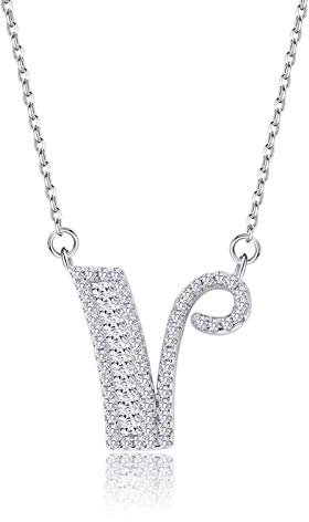 Beydodo Kedja äkta silver 925 med hänge zirkonia bokstav V silver bröllop smycken halsband partnerkedja smycke