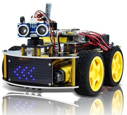 KEYESTUDIO 4WD Programmable Smart Car Robot Starter Learning DIY Kit for Arduino Electronics Programming Project STEM Educational Robotics Science Assembly Set