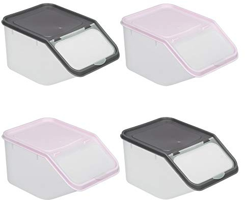 Invero Set of 4 Kitchen Dry Food Storage Plastic Tub Containers with Scoop - Ideal for Pastas, Cereals, Rice, Sweets, Pet Food and more