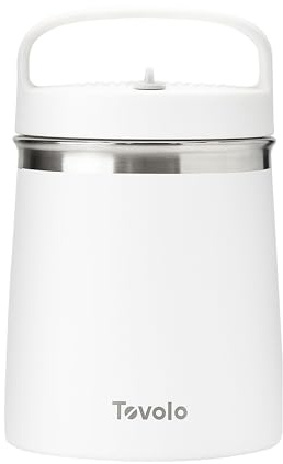 Tovolo Insulated Food Container 2 Quart Food Traveler Thermos for Hot Food and Cold Food Stainless Steel Double Wall Vacuum Insulated Spill Proof Airtight Lid Dishwasher Safe BPA Free White
