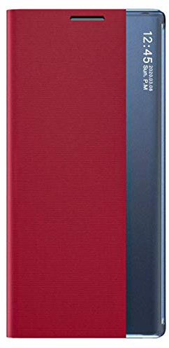 TANYO Smart View Schutzhülle für Samsung Galaxy Note 20 Ultra (5G/4G), Prime Schutzhülle mit transparentem Sichtfenster, elegant, Spiegel, Flip Case Cover mit Faltbarer Standfunktion – Rot