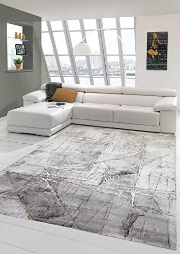 Teppich-Traum Matta dröm modern vardagsrumsmatta, abstrakt i gräddvit guld, storlek 120 x 170 cm