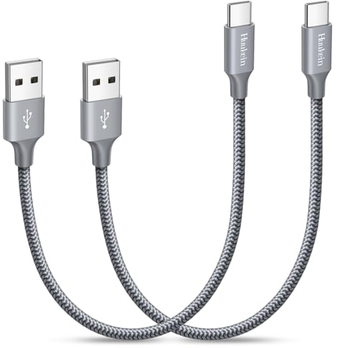 Huukein Short USB C Cable 0.3M 2Pack, USB to USB C Cable Short Nylon USBC Charger Lead 30CM Fast Charging for iPhone 15, for iPhone 16 Pro, Galaxy S25 S24 S23 A55 A15 A16 A13, Pixel - Grey