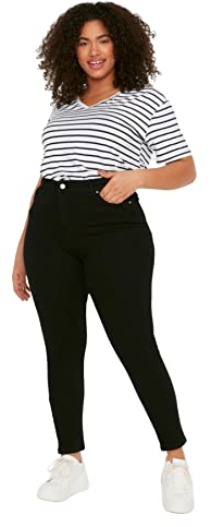 Trendyol Damen Gerade Hohe Taille Plus-Size-Jeans Jeans, Schwarz, 46 Große Größen EU
