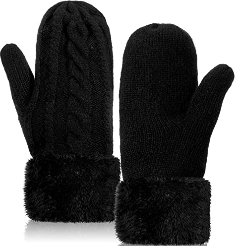 EBOOT Moufles d'Hiver en Laine Gants de Ski Tricotés sans Doigts Moufles de Cyclisme Chaudes Gants Chauffe-Poignets (Noir)