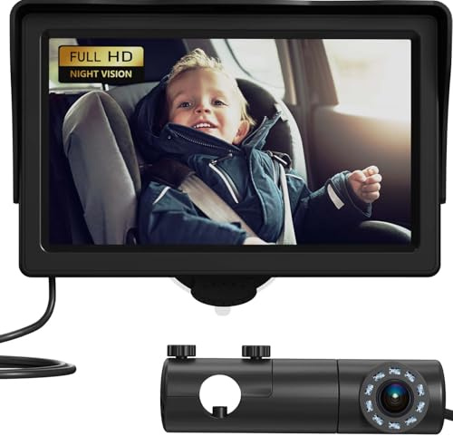 Baby Car Camera, HD Display Baby Car Mirror with Night Vision Feature, 4.3 inch Baby Car Camera with Monitor Wide Clear View, Backseat Camera Rear Facing to Observe Baby’s Every Move