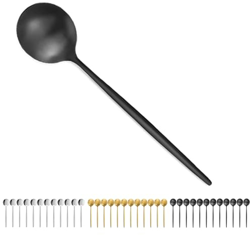 Bestdin Sked, 12 stycken, utsökt soppskeds-set 12 cm (4,7 tum), mattsvart kaffesked, matsked, espressosked av rostfritt stål för hem/restauranger/fest, diskmaskinssäker