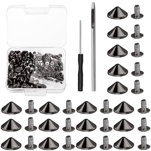 Mardatt Set di 102 punte coniche da 4,7 mm e 2 strumenti di impostazione per artigianato in pelle (colore pistola)