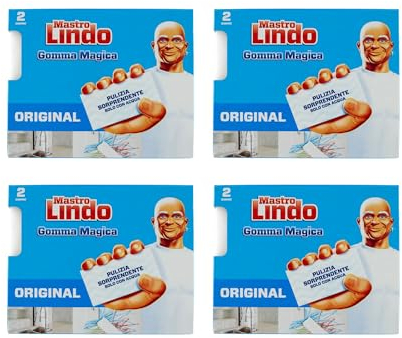 M.Lindo Gomma Magica, Spugnetta a Tre Strati, Capace di Cancellare ed Eliminare Qualsiasi Macchia da Muri e Superfici, Confezione da 2 (4 Confezioni)