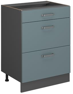 Vicco Küchenunterschrank R-Line, Blau-Grau/Anthrazit, 60 cm mit Schubladen, ohne Arbeitsplatte