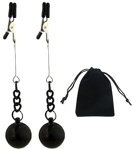 Generic Weighted Nipple Clamp Stainless Steel Breast Clips with Chain Nipple Clip Weights Ball Adjustable Non Piercing Nipple Jewelry Adult Flirting Sexy Toy (Black-6)