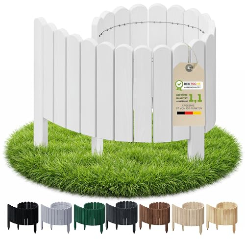 Floranica Rollborder Flexibelt trästaket 100 x 20 cm Vit (Förkortningsbar) Tallträ Rabattkant trä Trästaket på Trädgårdsstaket för fruktträdgårdar Rabattkanter