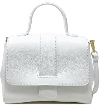 Chicca Borse Borsa a Mano Elegante con Tracolla da Donna in Pelle (Bianco)