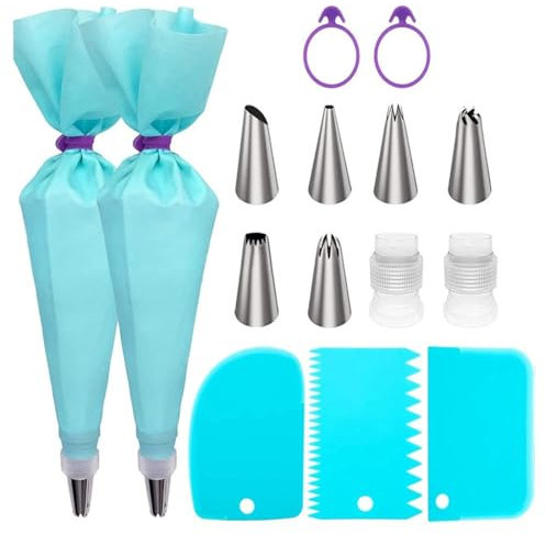 PLABBDPL Spritzbeutel Mit Tüllen, Spritztüllen Silikon Spritzbeutel Set, 15 Stücke Professionelles Spritztüllen Set,Torten Zubehör Set zum Backen mit Spritzbeutel Wiederverwendbar,für Kuchen,Cupcake
