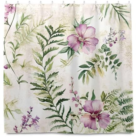 miaozhen Tende impermeabili in tessuto da 182 x 182 cm con gancio Nuova Zelanda Felce Argento Fiori Bellezza Tessuto Poliestere Lavabile Standard Tenda da Doccia Fodera per Stalla Doccia Cortina para