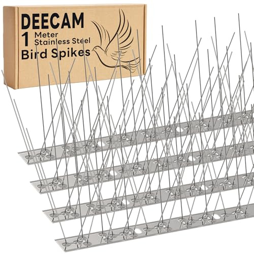 Deecam Pic Anti Pigeon à Base en Acier Inoxydable, 1m de Piques Anti-Oiseaux pour Balcon grilles antipigeons et protectrices,Jardins sur toits ou barrières d'intimité(4×25cm)