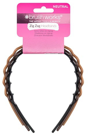 Brushworks Neutral Zig Zag Headbands – 3 Pack | Stylish Wavy Hair Bands for Women & Girls | Comfortable, Non-Slip, Everyday Hair Accessories