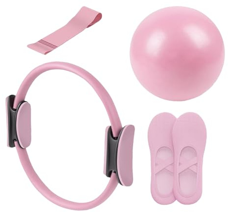 Genérico Kit de Equipo esencials de Pilates, Kit de Pilates portátiles en casa para Mujeres, Juego de Entrenamiento Rosa con Bola de Yoga, Banda de Resistencia Larga, Anillo de pilato de tonificación
