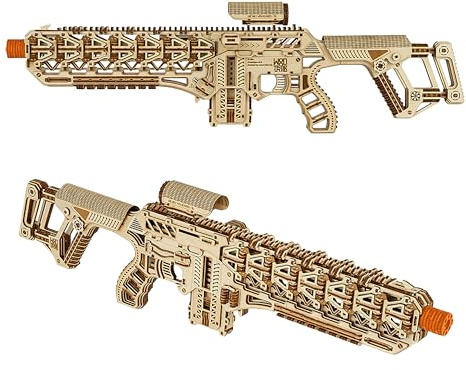 Wood Trick Fusion X Rifle Gun 3D Wooden Puzzles for Adults - with Telescoping Butt, Fuse, Sight and Clip for 9 Rounds - Detailed Construction - 23x8″ - Model Kit for Adults to Build - 14+