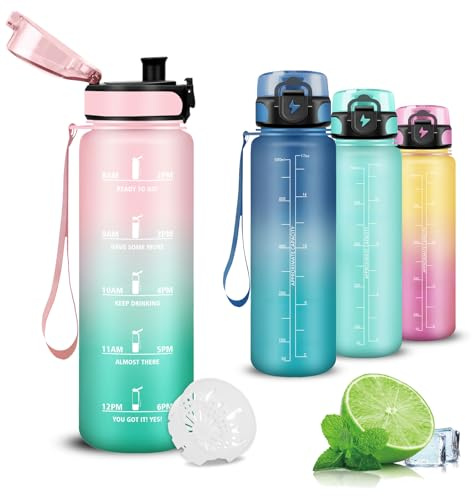 Mujigaga Borraccia, 500ml Borraccia Bambini, Senza Perdite, Borraccie Motivazionale, con Filtro, Borraccie con Orari per Bere, Facile da Trasportare, Borracce per Scuole, Nuoto, Viaggio